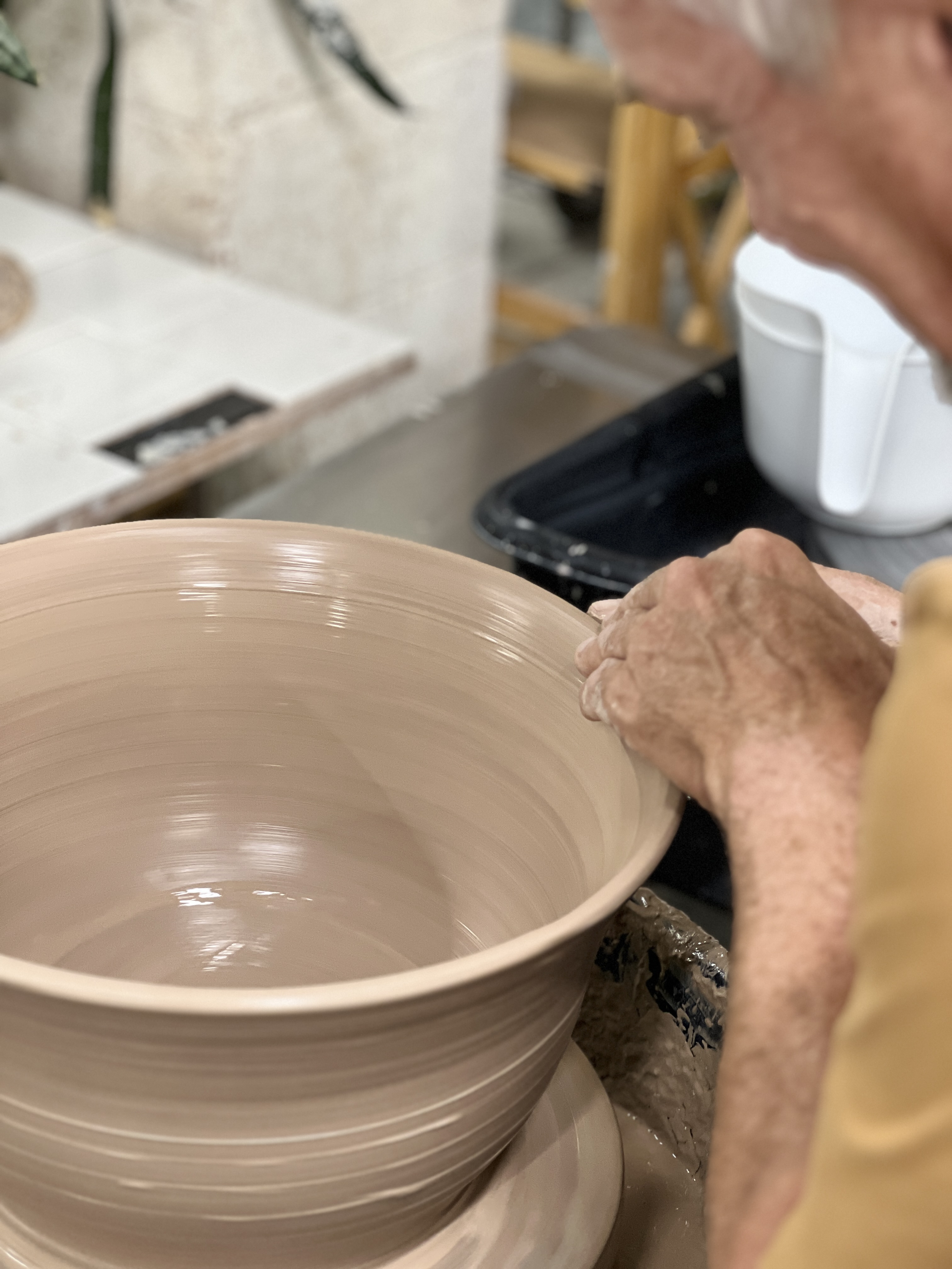 Throwing a large bowl on the pottery wheel